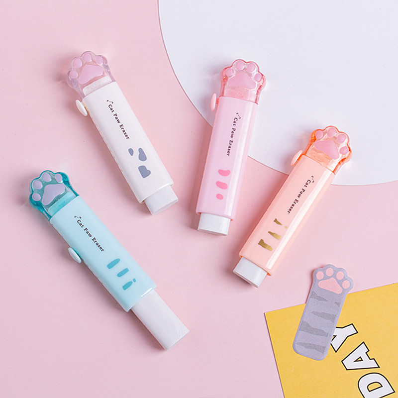 

1pcs Mini Cat Push Type Rubber Erasers for Pencil Cute Paw Eraser Cleaning Stationery School Student Girl Kids Gift