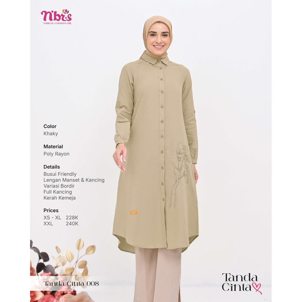 Nibras Tanda Cinta 008 Long Tunic Poly Rayon Khaky Variasi Bordir Bunga Cantik Ke Kantor Kuliah