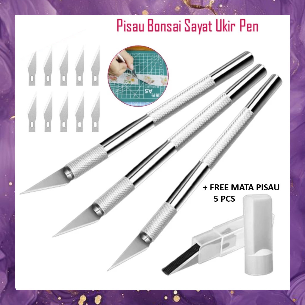 

(SBA) Pisau UKIR SENI Cutter Katter Crafting Art Knife Metal Handle Blade Bonsai Sayat Pen Gagang Free Refill BG4555C2