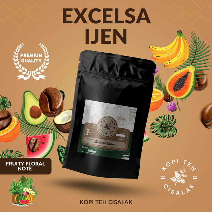 

Kopi Special Excelsa Ijen 100 gram Biji dan Bubuk - Light To Medium Roast, Natural Processed