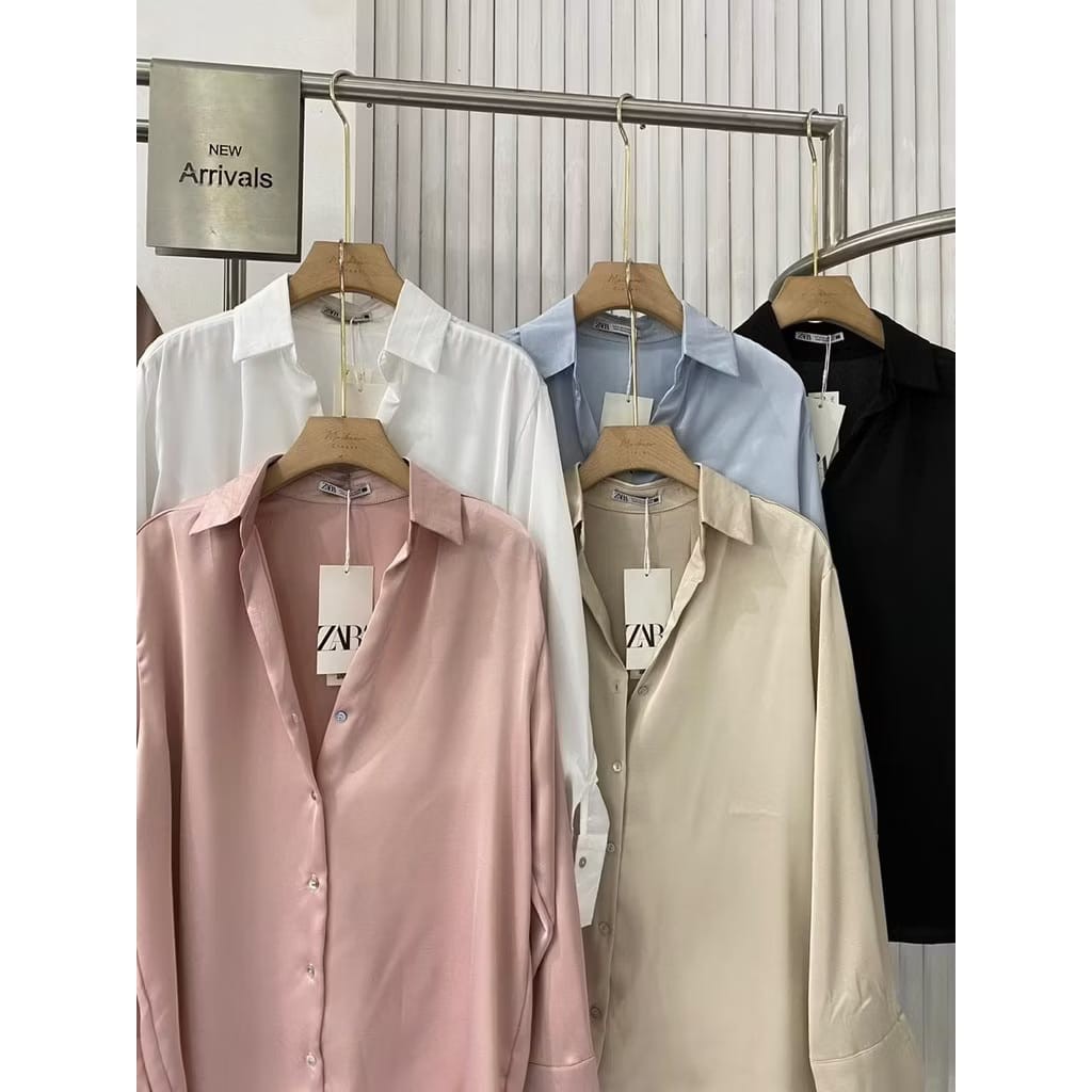 yunajun89 - Kemeja Zara Silk Armany Kemeja Satin Premium Kemeja Polos satin glosy