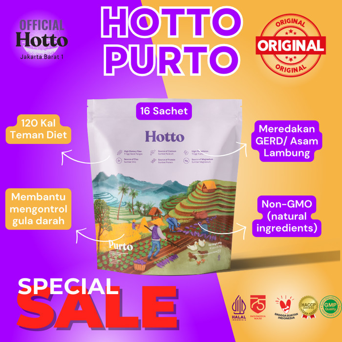 

PROMO Campaign !!! Hotto Purto 1 Pouch (16 sachet) Multigrain with Purple Potato BPOM HALAL OFFICIAL