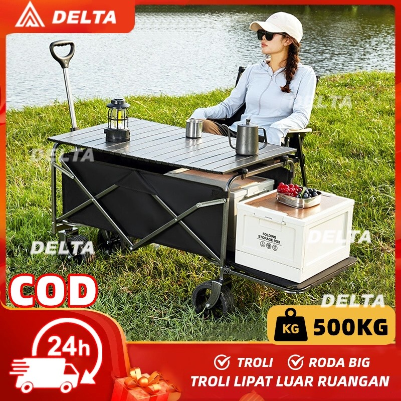 【DELTA】troli lipat portable Gerobak Piknik Roda Besar Gerobak Camping Praktis dengan Roda Besar Brak
