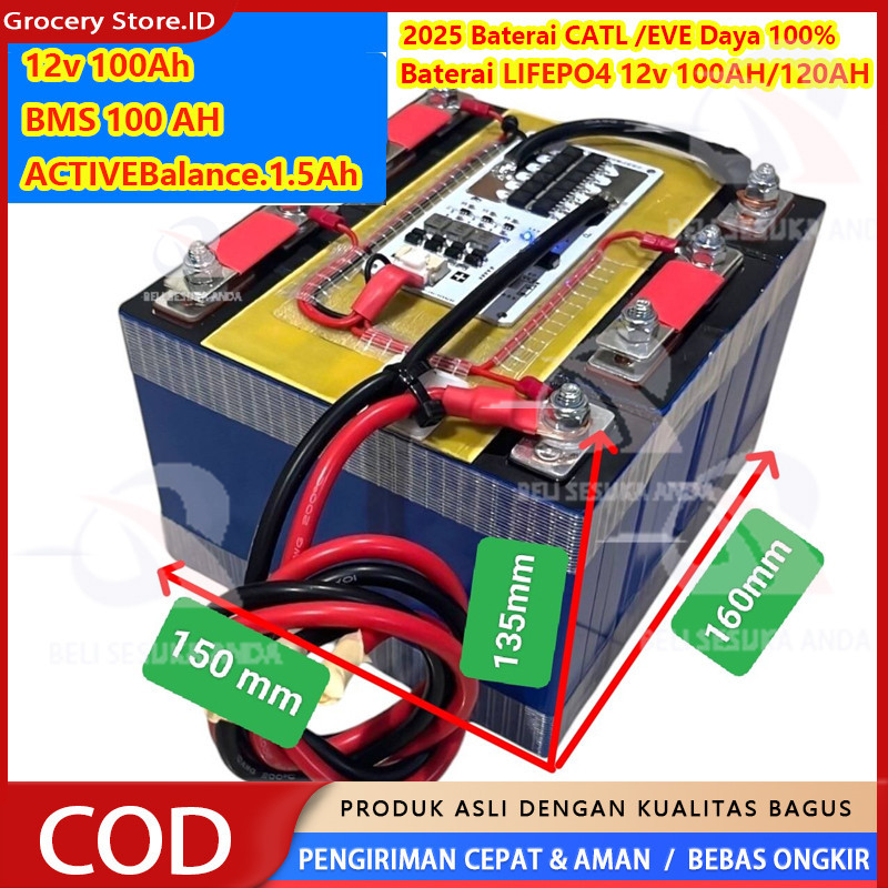 Baterai Lifepo4 12v 100Ah + BMS 120A BMS CATL/BYD Battery Lifepo4 3.2V BMS UPS 100% daya Penuh 5 tah