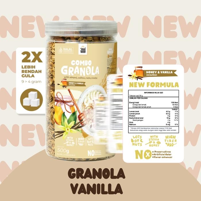

[[Promo]] Granola Vanila & Honey 500 Gram Jar Timur Tengah - Oatmeal Cemilan Food Susu Almond Kismis - 500 Gram Jar/Toples