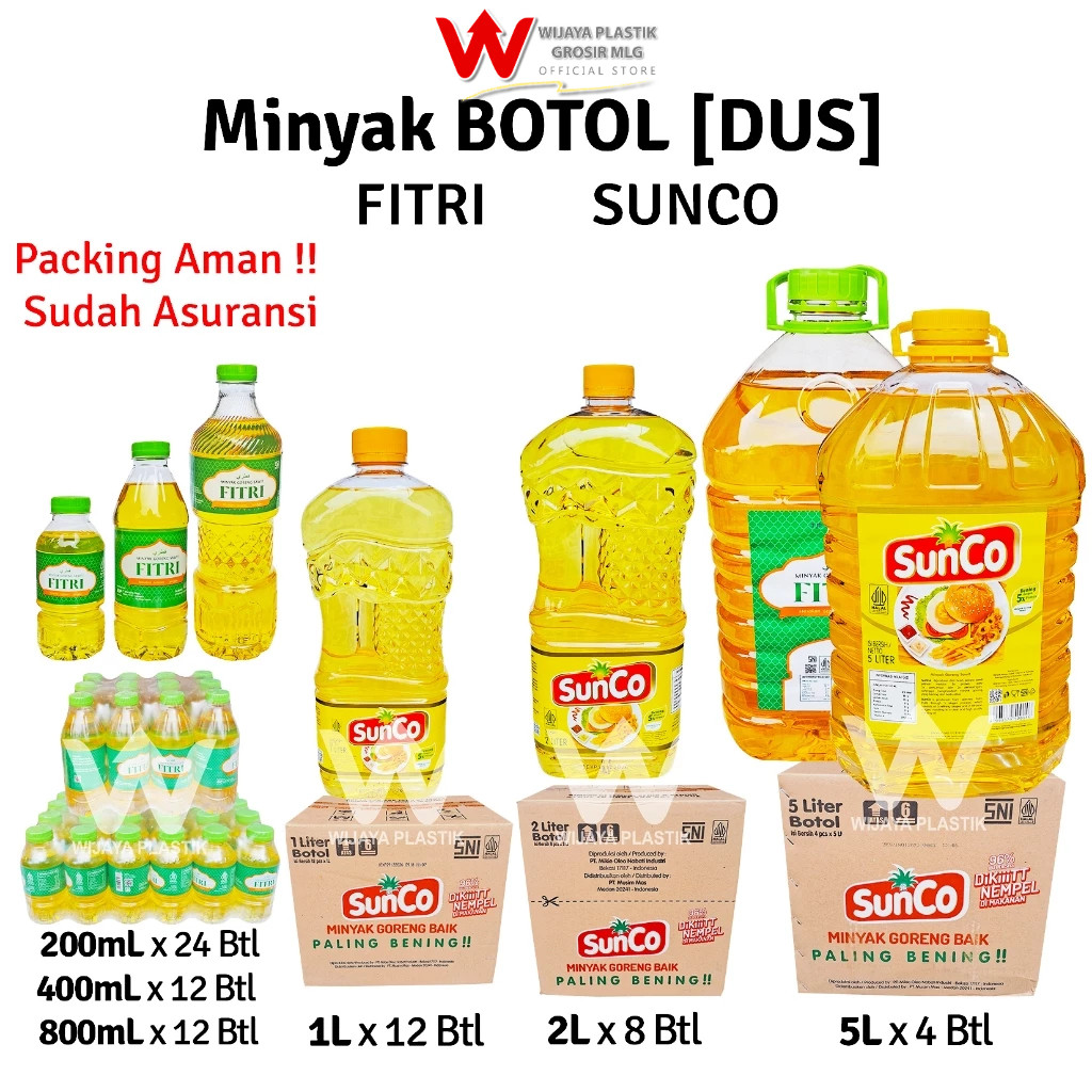 

[GROSIR 1 DUS] Minyak BOTOL [SUNCO & FITRI] 200 400 1L 2L 5L --- 4 8 12 @DUS | 200 400 800 ml 1 2 5 liter lt L sunco fitri filma bening goreng kelapa sawit murah wilmar DUS