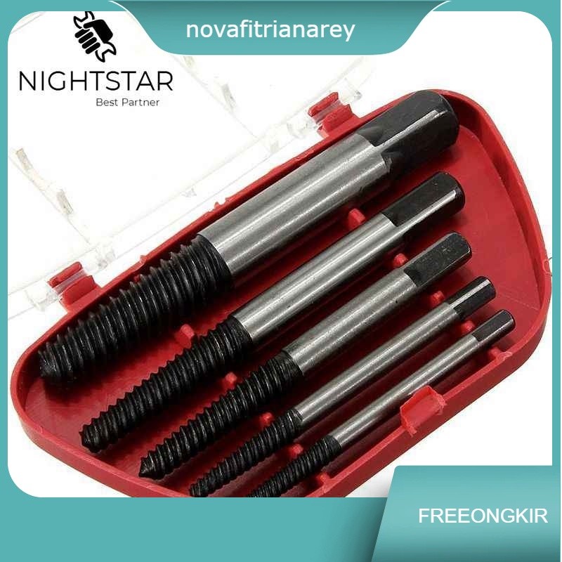 Screw Extractor Set Pembuka Baut Rusak Extractor Broken Screw Remover 5 Pcs