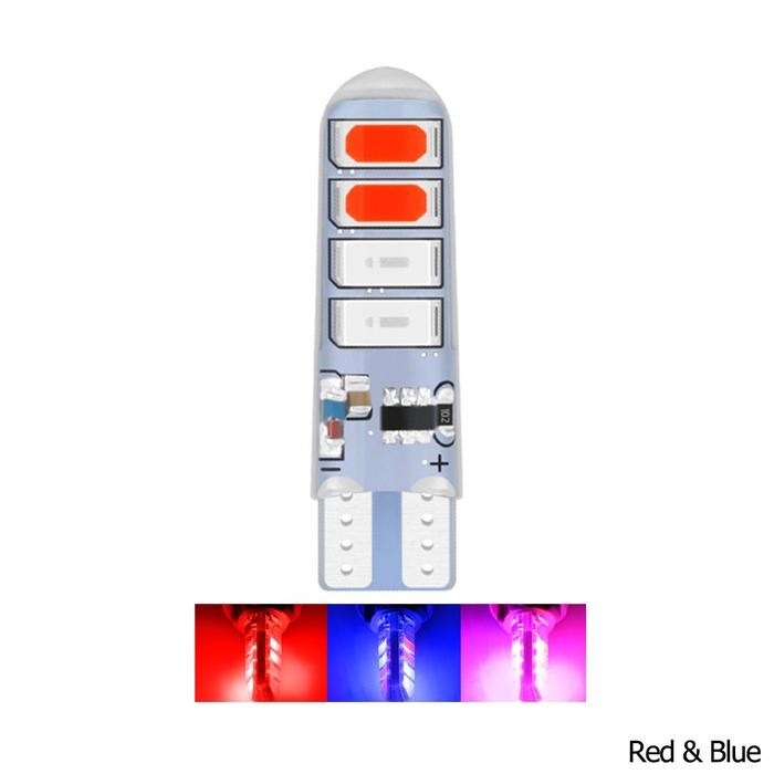 LAMPU LED MOBIL T10 STROBO BIRU MERAH LAMPU POLISI T10 GEL STROBE - Biru Merah
