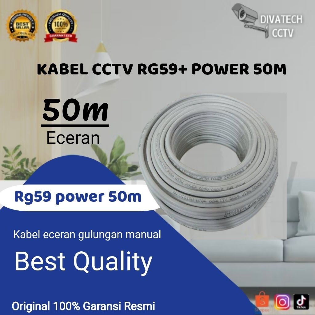 KABEL CCTV 50 METER RG59 + POWER 50M / KABEL CCTV ECERAN  50 METER BEST QUALITY