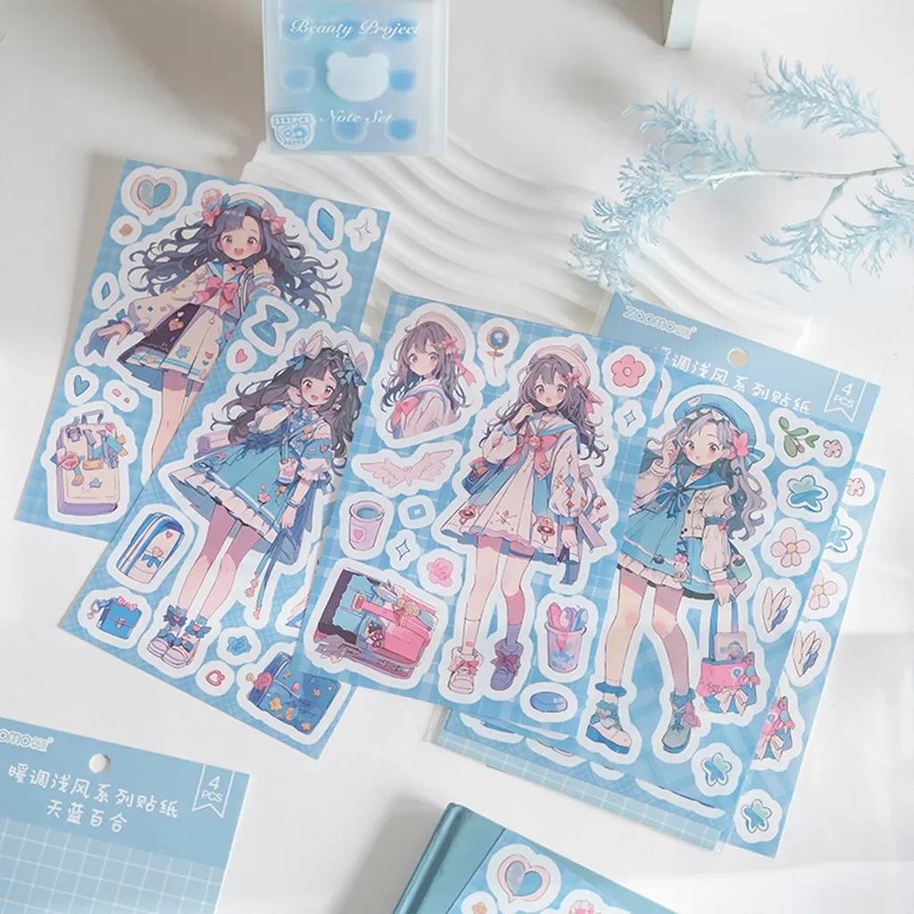 

4pcs/pack Cute Girl Stickers DIY Scrapbooking Collage Junk Journal Planner Decor Photo Album Aesthetics Stickers