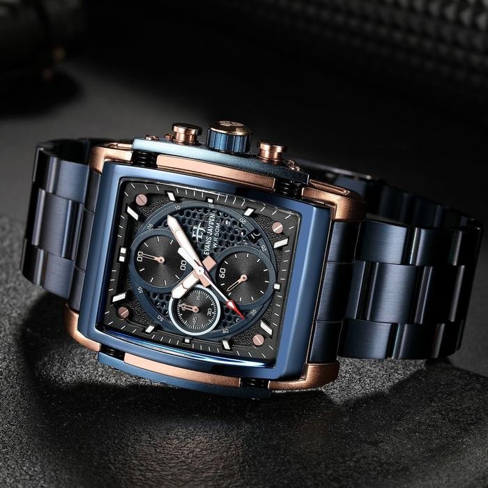 Jam Tangan Pria Evans Jayden 9619 Rantai Stainless Steel Chronograph Kaca Sapphire Water Resistant 5