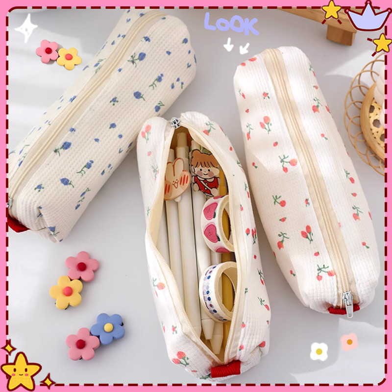 

KHARISMA Pencil Case Kotak Little Flower Cute 3D Tempat Pensil Case Cute Large Capacity Canvas Pencil Case