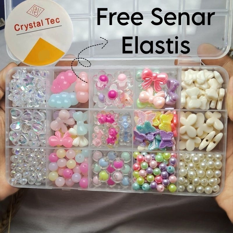 Set Mote Manik Bahan Kerajinan Anak Anak Clay Beads Kit Mote Meronce Manik Manik Payet Craft DIY Gif