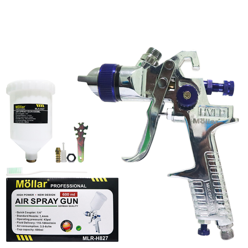MOLLAR H827 Tabung Plastik Air Spray Gun HVLP Tabung Atas Alat Semprotan Cat Angin Kompresor Origina