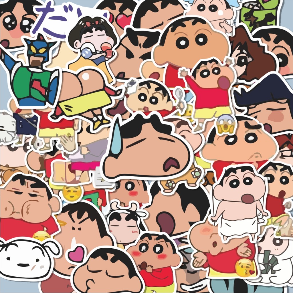 

100PCS Lucu Stiker Kartun Shincan Stiker Aesthetic Stiker Anti Air Stikers Berperekat Waterproof sticker decal buat Motor Helm Buku Journal Koper Casing HP Laptop Botol Minum Hadiah anak