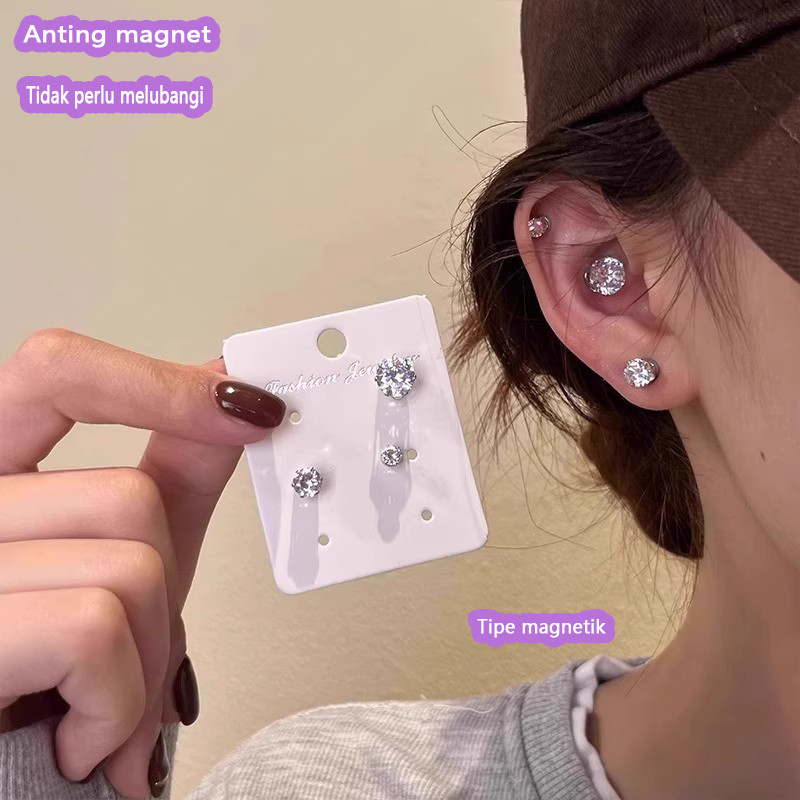 Tidak perlu tindik telinga, jepitan telinga magnetik berlian zirkon super berkilau untuk wanita tanp