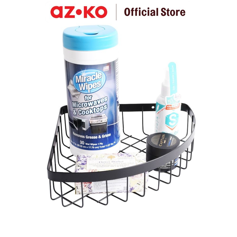 AZKO Stora Rak Sudut Kamar Mandi Rak Dinding Peralatan Kamar Mandi Dekorasi Kamar Mandi Rak Organize