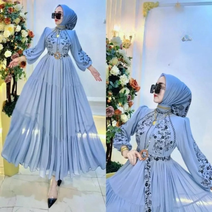 XZ74RF Baju Gamis Terbaru Wanita Kekinian Elmira Dress BO Busui Ceruty Babydoll Size M L XL XXL Gami