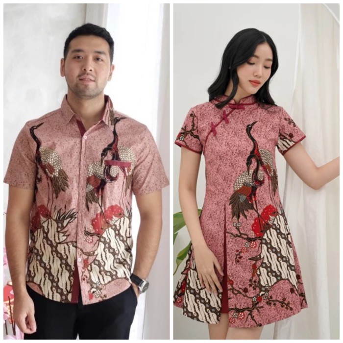 laris -Couple Cheongsam Red Peacock Wanita Pria Imlek CNY - EVC - Jumbo, Dress
