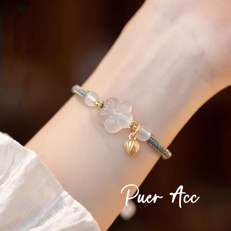 【Puer acc】Gelang kepang tali bunga plum gelang bunga Gelang tenunan tangan Gelang segar, manis dan s