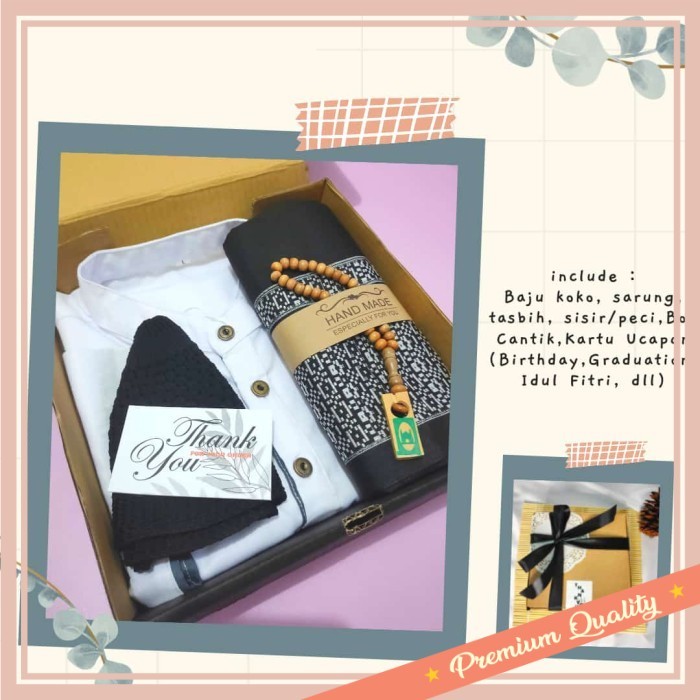 

Parcel LEbaran idul fitri souvenir hampers cantik murah / Hampers koko Lebaran Ramadhan Tarawih jumatan Sarung kado cowo premium - Putih