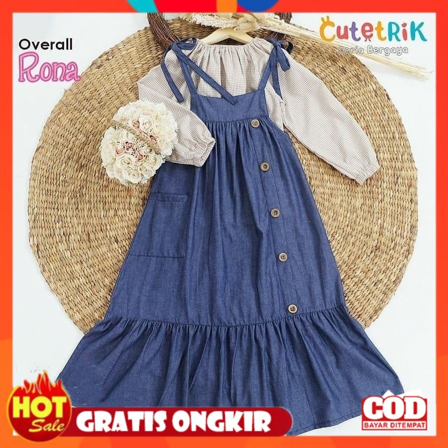 [PREMIUM ORIGINAL] Baju Gamis Anak Perempuan Usia 7 8 9 10 11 12 13 14 15 Tahun Rona Overall Set 2in