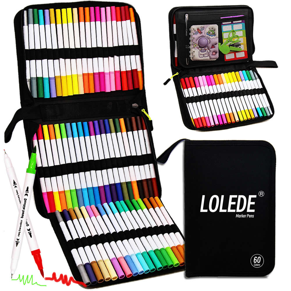 

LOLEDE 60 Color Double Head Markers Tip Art Supplies Drawing Brush Pen Colors Set Stationery Pens Pencils Writing Office School