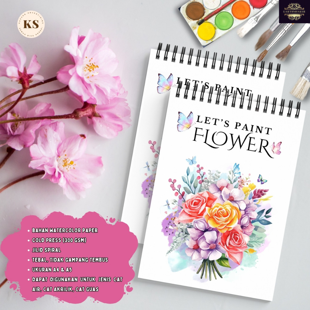 

WATERCOLOR BOOK TEMA FLOWER COLD PRESS 300GSM Buku Sketsa Mewarnai Dewasa Remaja Ukuran A4 A5