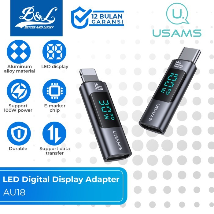USAMS AU18 LED Display Adapter Female Type-C to Lightning/Type-C