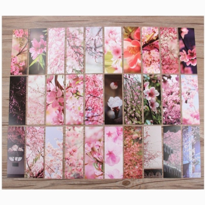 (Set Isi 30) Koleksi Kartu Penanda Buku / Bookmark / Dekorasi (Lukisan dan Foto Bunga Persik)