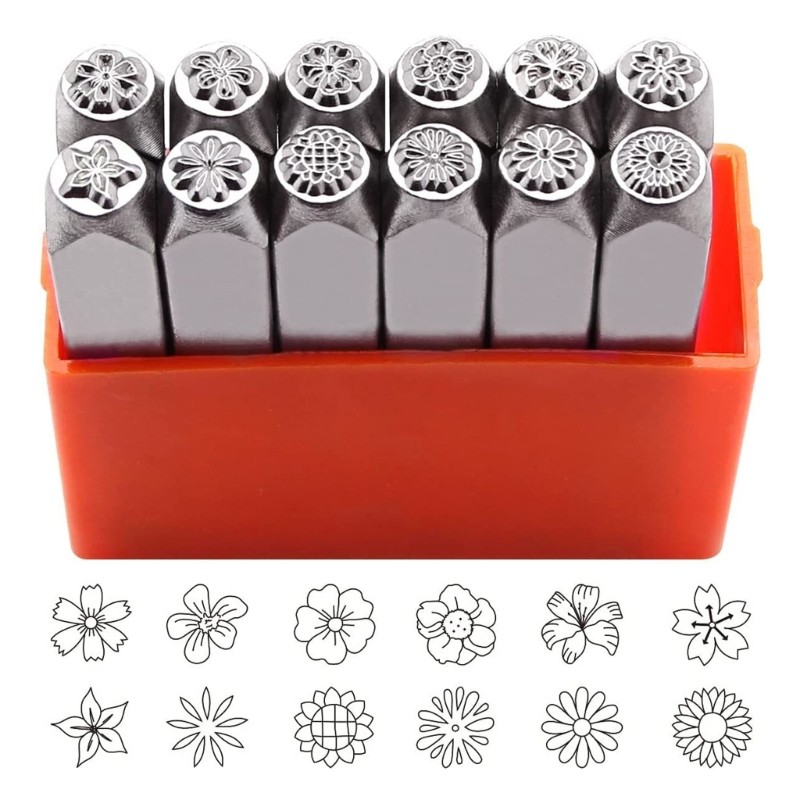 

12Pcs Metal Flower Set for Imprinting Metal Leather 1/8” 1/4'' (3mm 6mm) Stamping Tool Set for DIY Craft
