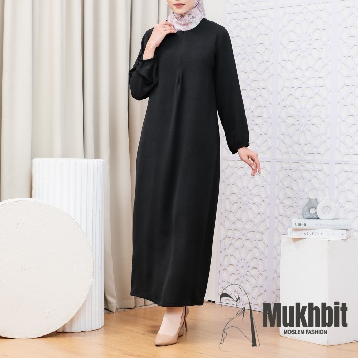 Rahma / Dress Wanita Kekinian Kondangan Putih Hitam Jumbo Lebaran Remaja Lengan Panjang Busui LD 120