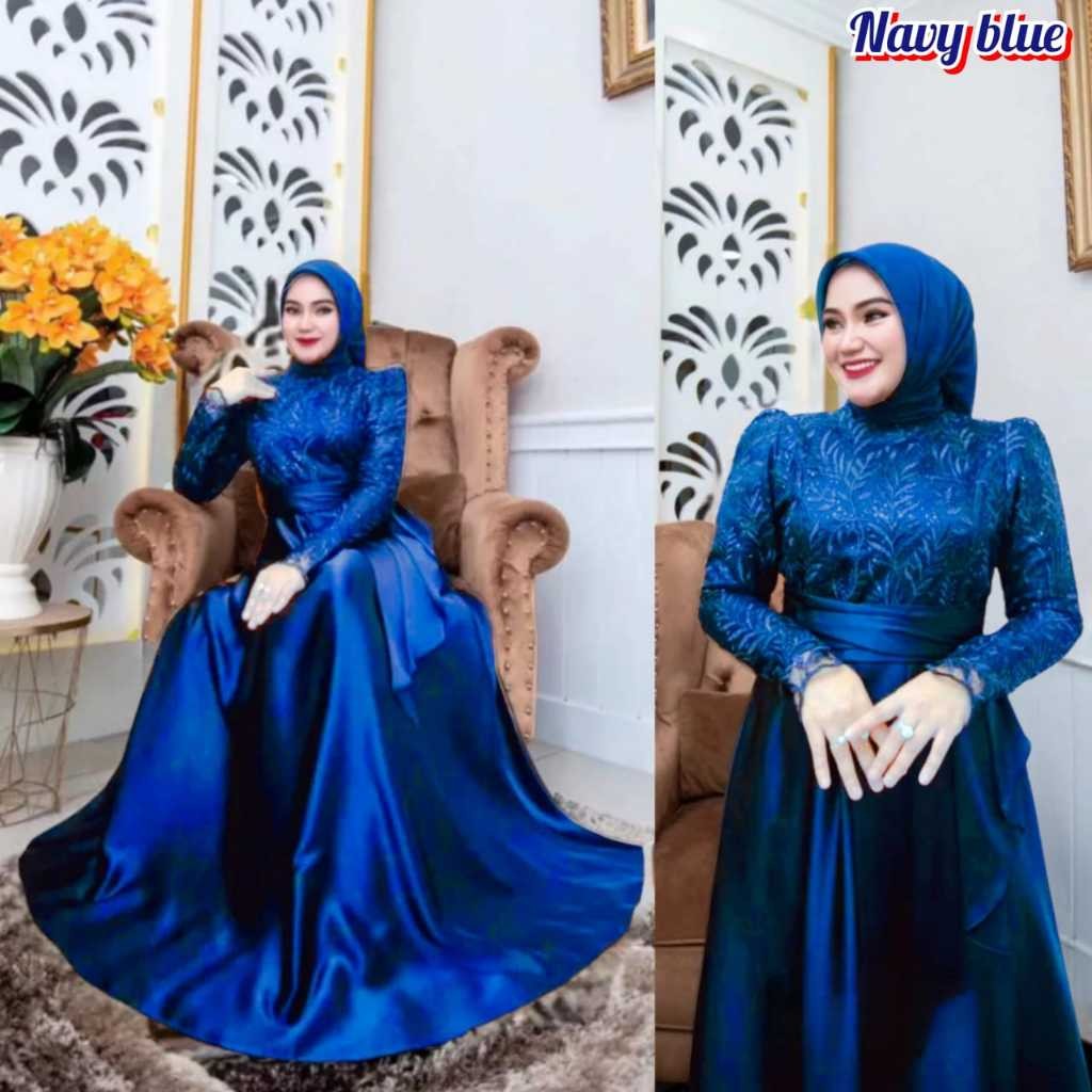 AD56TY Azzura Gamis Kondangan Gamis Pesta Gamis Wanita Muslim Terbaru / Gamis Brokat Combinasi Satin