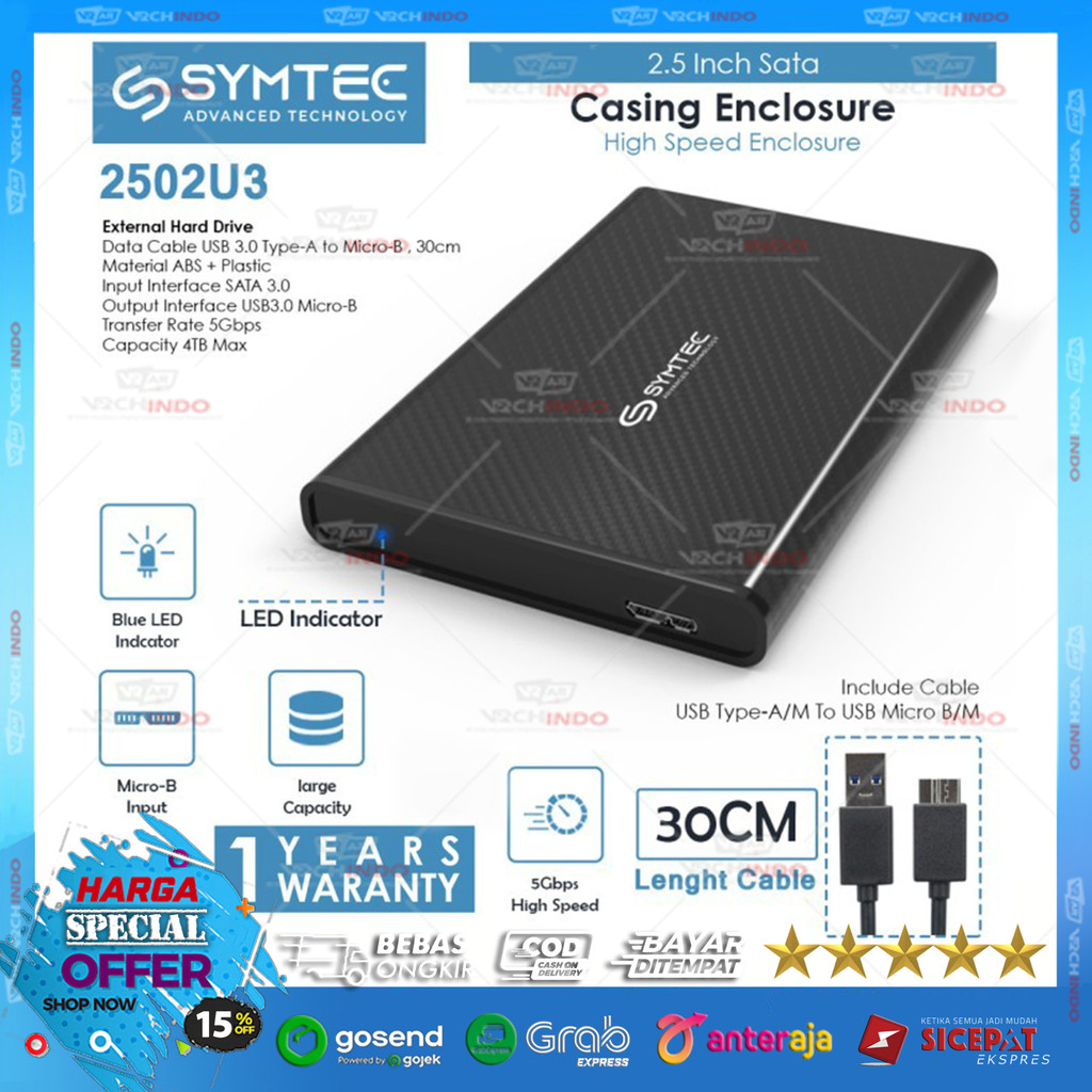 Casing HDD Enclosure SYMTEC 2.5 Inch Hard Drive HDD / SSD SATA Case