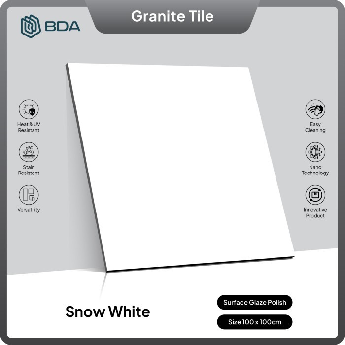 BDA Granite Tile Granit 100x100 Keramik Granit Lantai Dinding Kamar mandi Interior Mewah Snow White