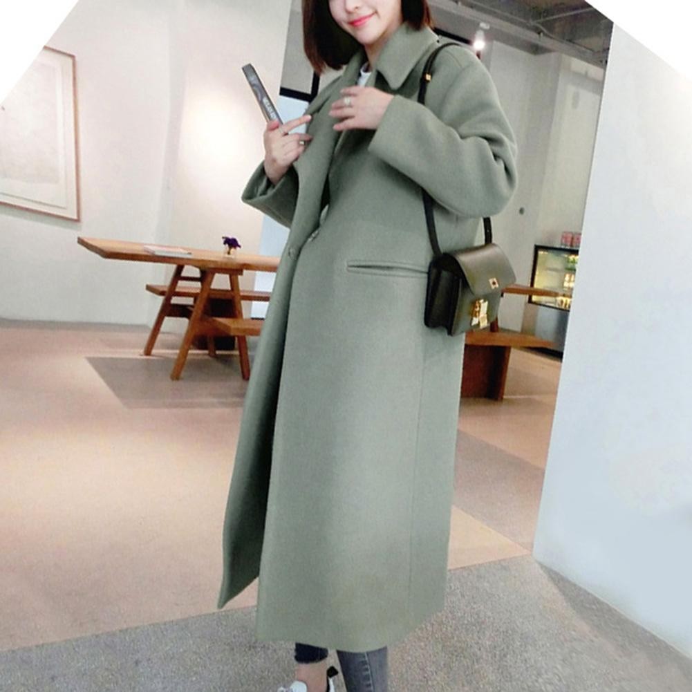 Coat Women Pocket Autumn Winter Long Jacket Coat/Long Coat Blazer Wanita Panjang/Bahan Fleece Army