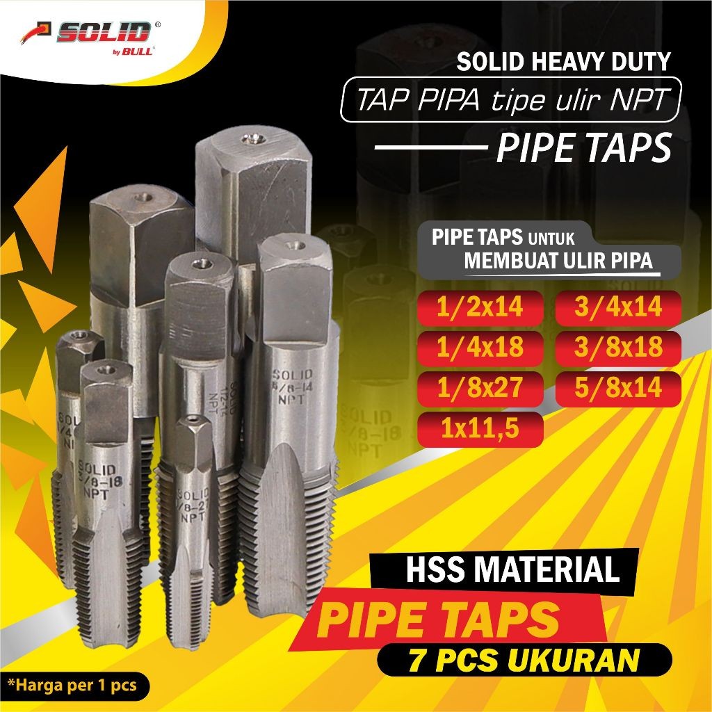 SOLID Tap Pipa / Pipe Hand Tap HSS Drat Ulir NPT Heavy Duty