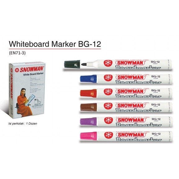 

SPIDOL PERMANENT / WHITEBOARD SNOWMAN MARKER BG-12 / G-12 MURAH AWET WARNA WARNI PASTEL GROSIR BG 12 / G 12 ORIGINAL