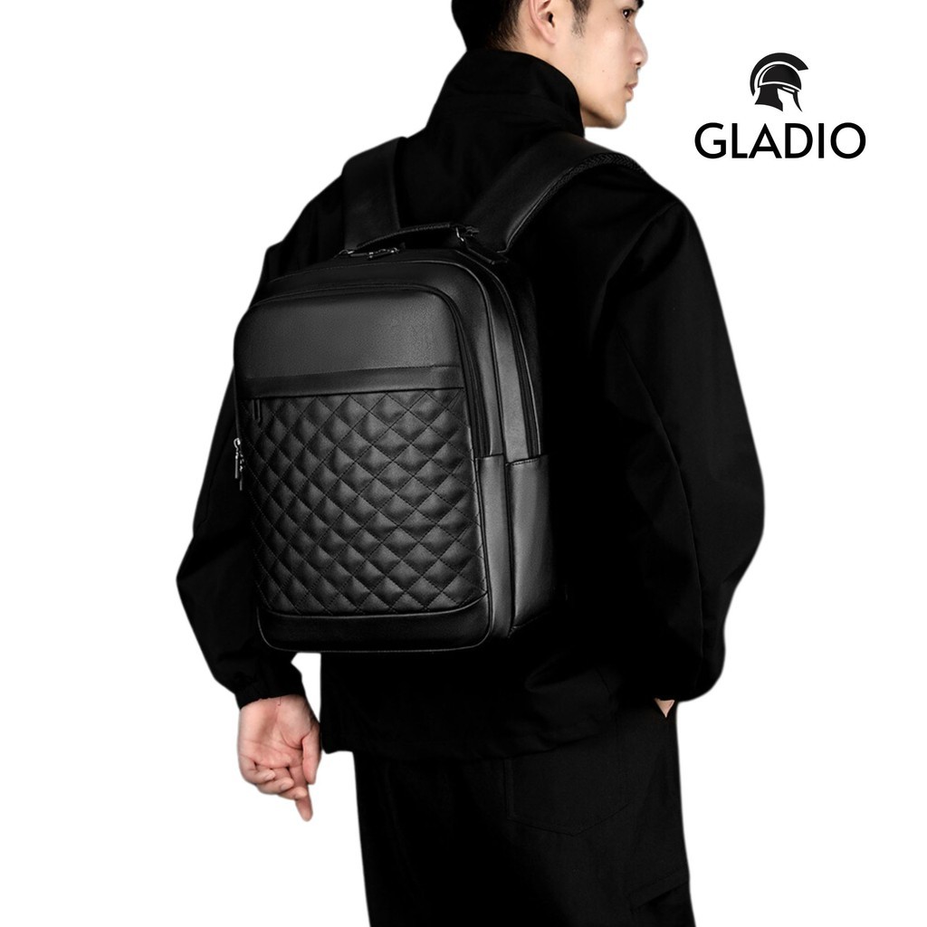 GLADIO Tas Ransel Nidaime Pria GLD022B5 Kulit Hitam Fashion Branded Muat Laptop Premium