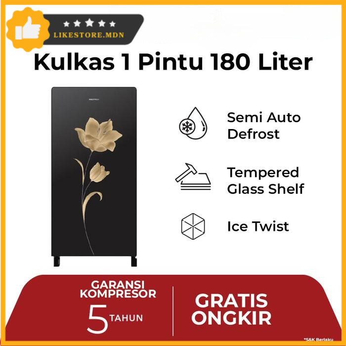POLYTRON Kulkas 1 pintu Belleza 180 liter PRA 18MNX - hitam