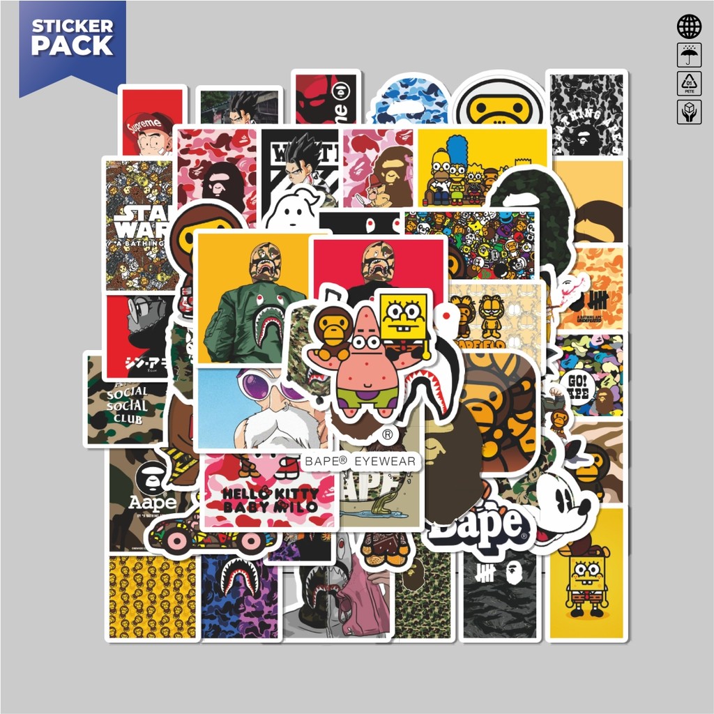 

[100PCS]Stiker Pack Stiker Bape Shark Aesthetic Vinyl Anti Air Dekorasi Sticker Laptop Buku Journal Koper Helm Casing HP Gitar Helm Skateboard