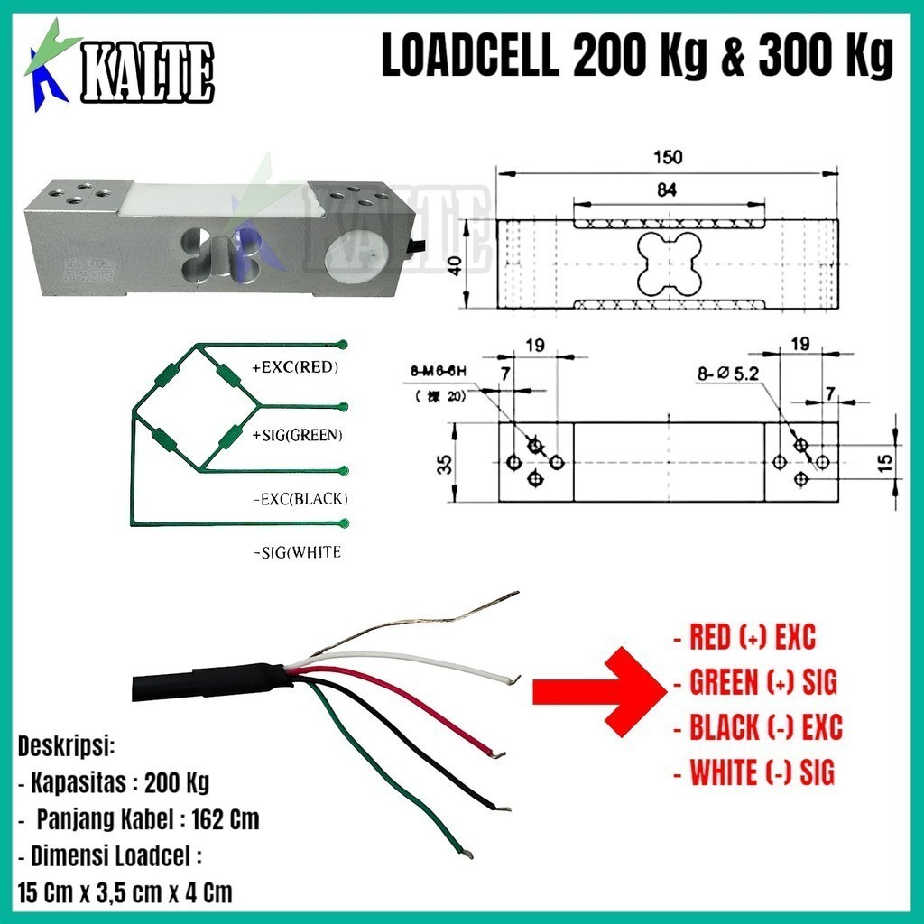 Loadcell Capasitas 200Kg 300kg Loadcell 200Kg 300Kg Sensor Timbangan Digital