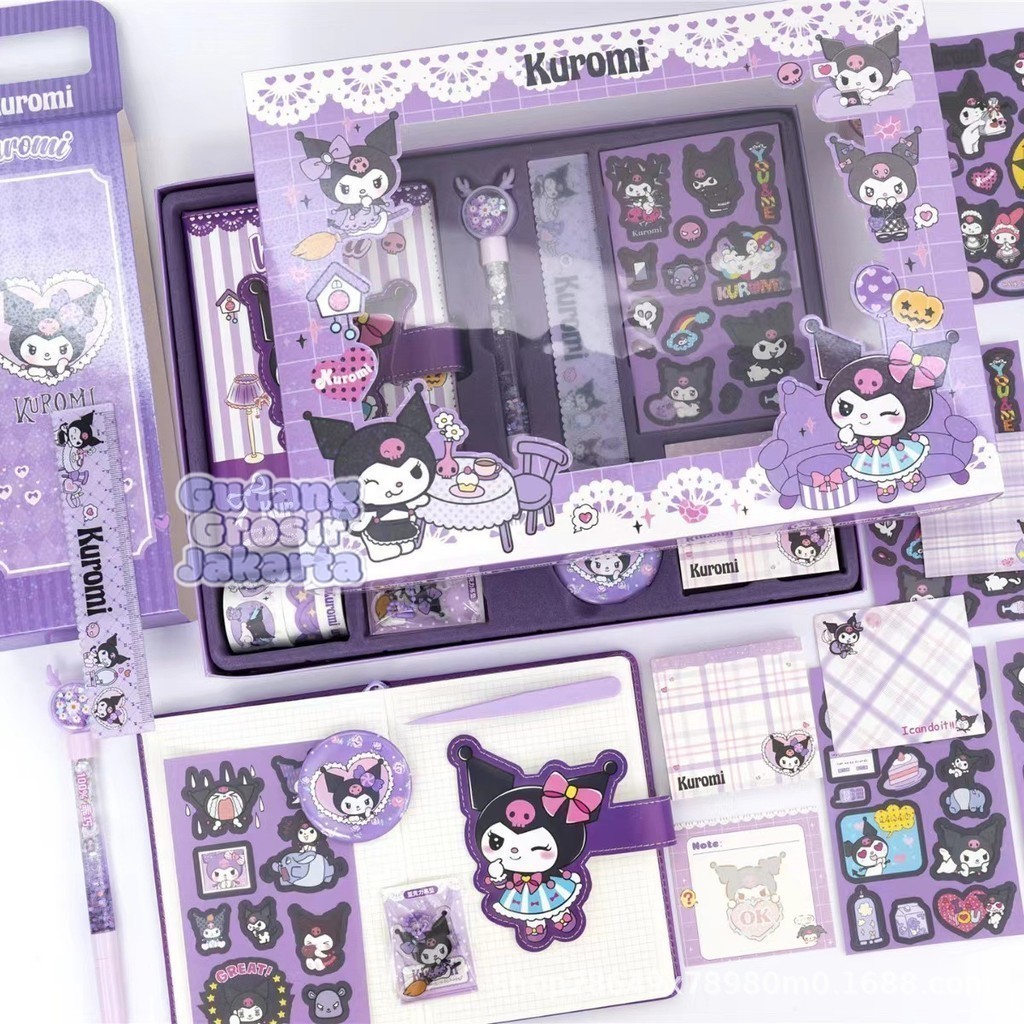 

Luxury Notebook Fullset 9 In 1 Gift Box /Diary Gift Box Notebook Set Kuromi & Melody