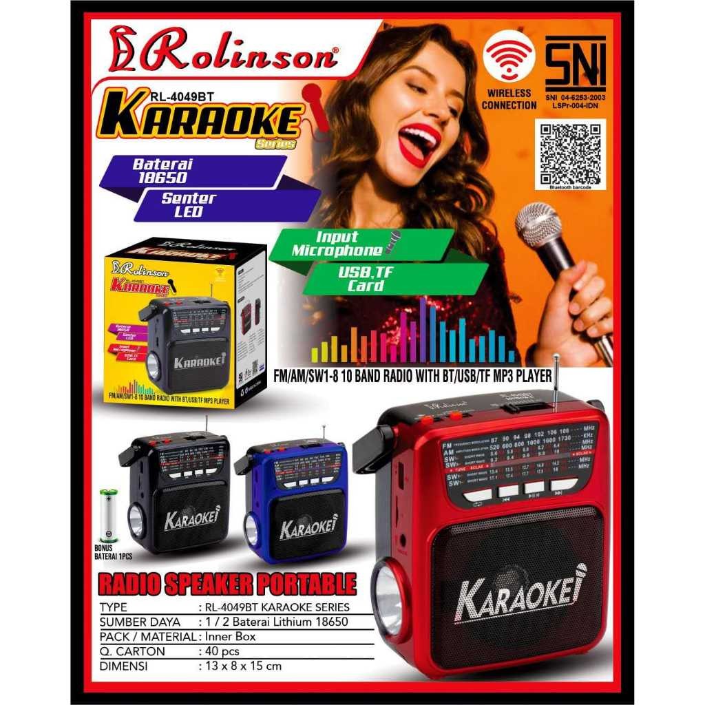 Digital Audio Baterai + LED RL 4049 BT Karaoke/Rolinson Radio Bluetooth Speaker Full Bass Sinyal Kua