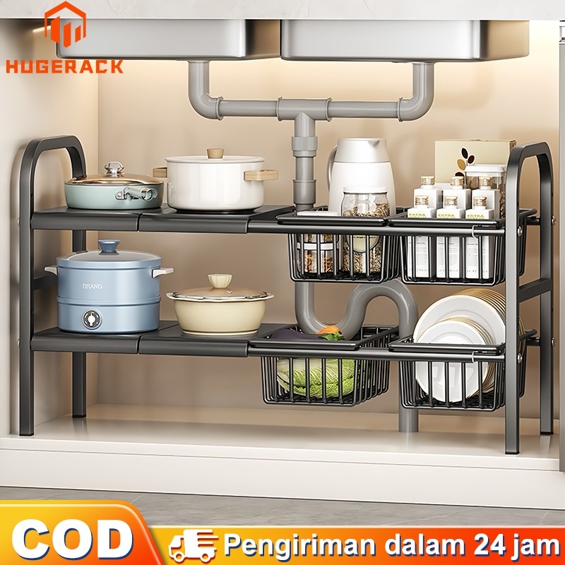 Rak kolong dapur stainless steel Rak Panci Susun dapur Rak Bawah Wastafel dapur Rak wajan Rak Susun 