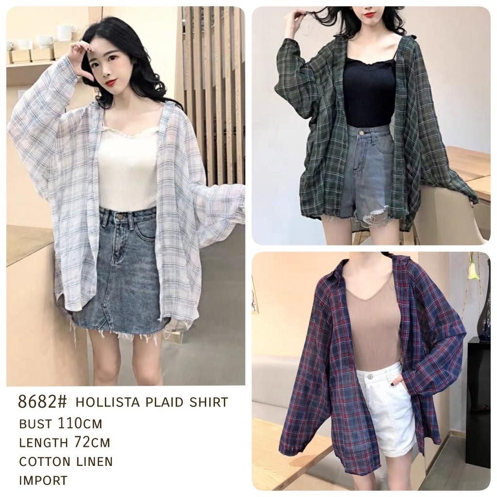 YR 3M KEMEJA 8682 TM THREE M HOLLISTA PLAID SHIRT FASHION PREMIUM ATASAN WANITA ANGGUN MODIS