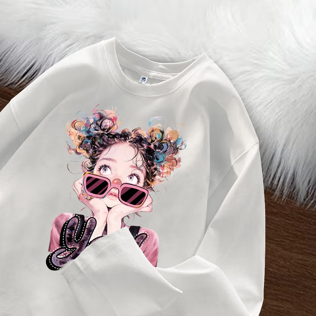 Louis - Kaos Lengan Panjang Oversize Wanita | Motif Kartun Curly Girl | Bahan Cotton