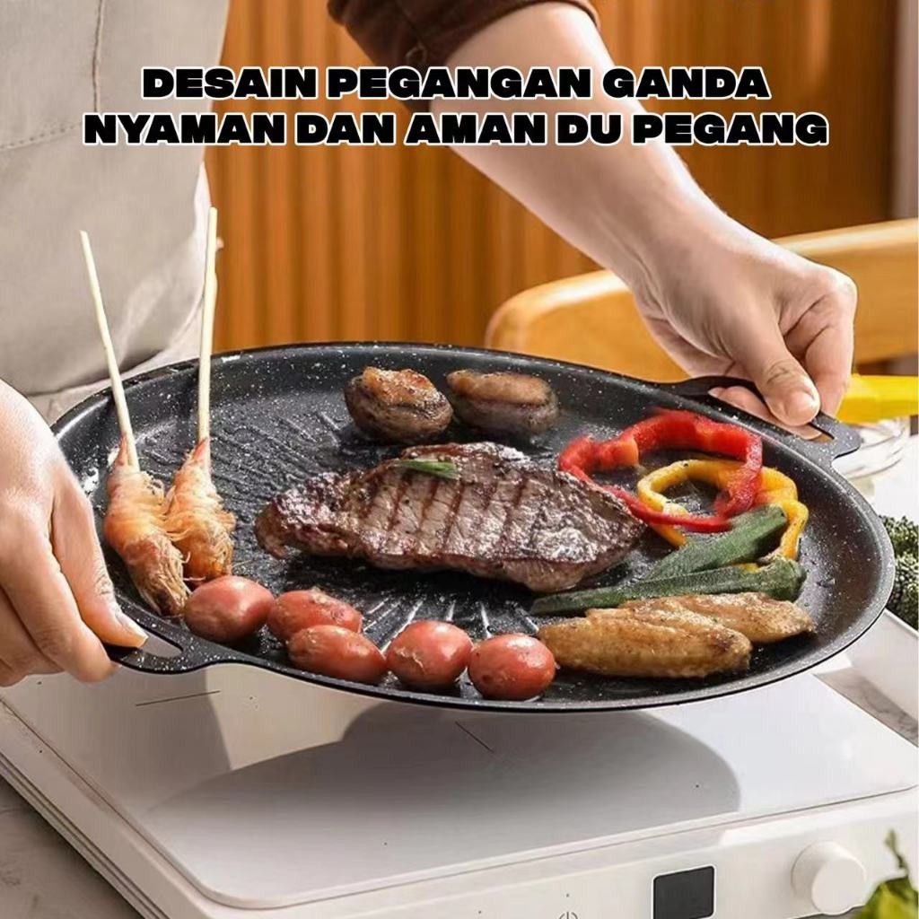 Pan Grill Anti Lengket --Food Grade/Alat Panggang Ala Korea Style Diameter 34CM Mini Barbecue Plate 