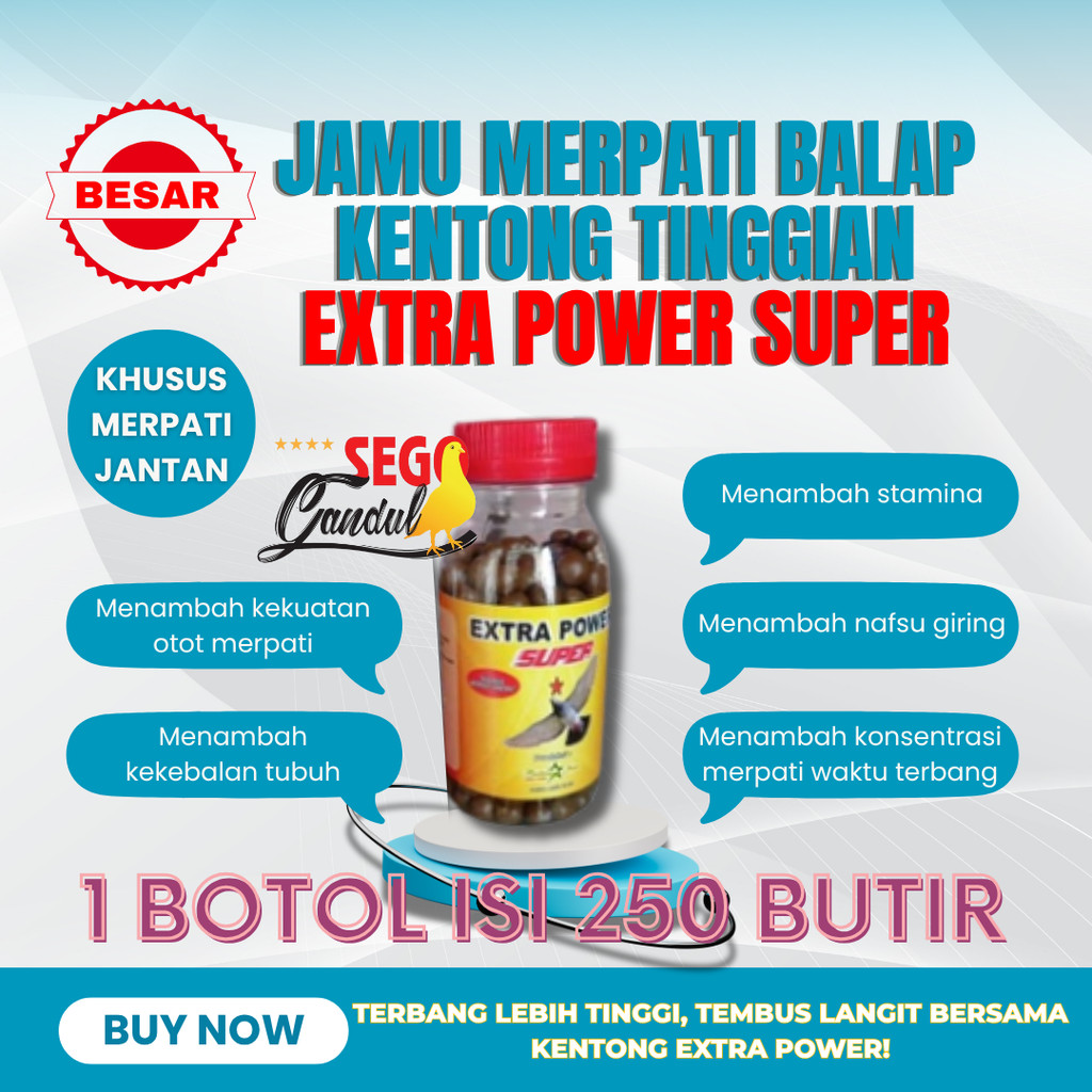 Jamu Merpati Balap Kentong Tinggian Extra Power Super 1 botol besar isi 250 butir