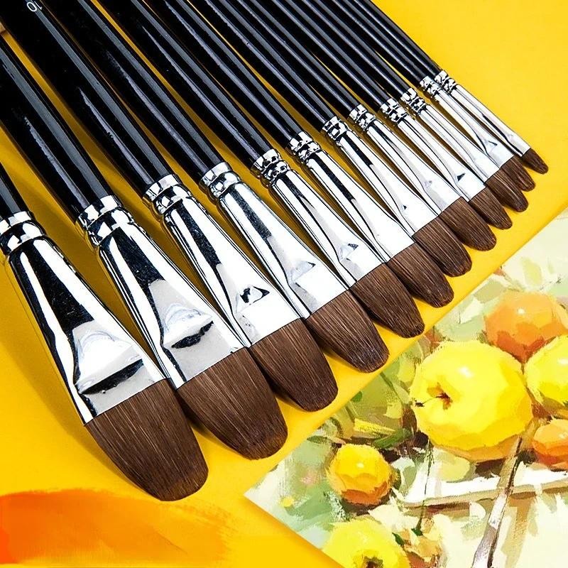 

6 Selected Paint Brushes Wolf Hair Flat Head Oil Painting Art Ceramic Drawing Supplies Adult Acrylic Special Brush